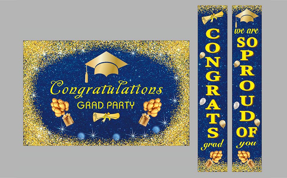 WENWELL Gold and Black Graduation Porch Banner Decorations