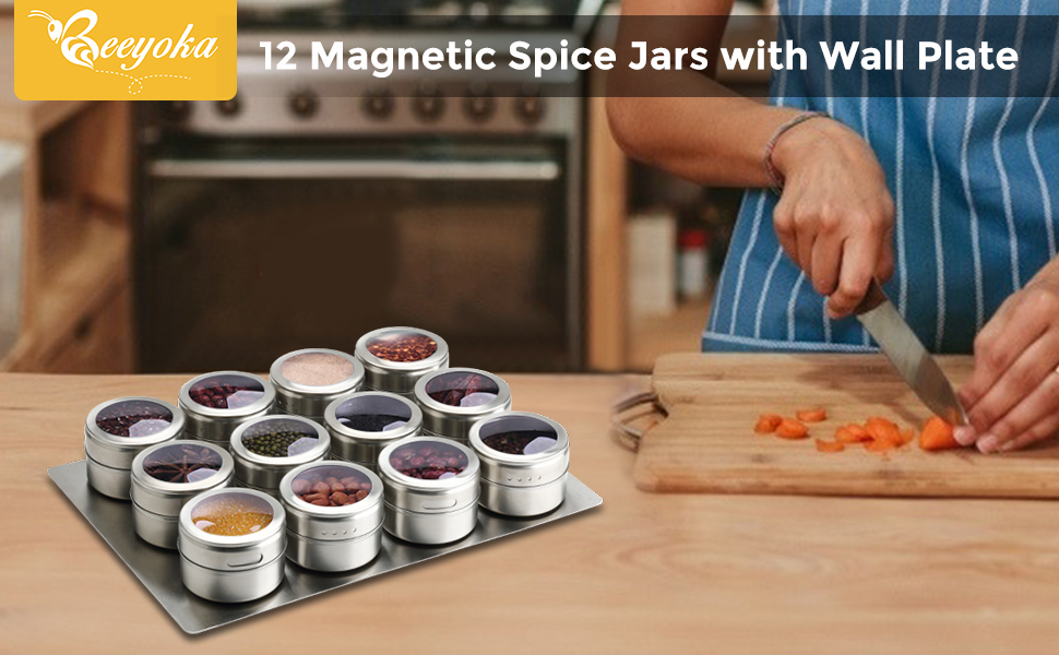 Upgrade Spice Jars 12pcs with Wall Mounted,Stainless Steel