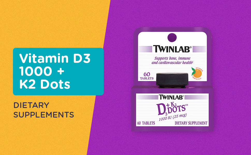 Twinlab Vitamin D3 and K2 Dots, 25 mcg, 60 Count, Dietary