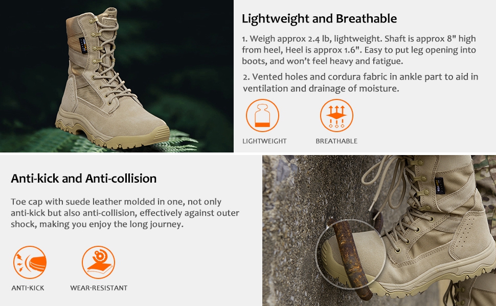 FREE SOLDIER Men's Tactical Boots 8 Inches Lightweight