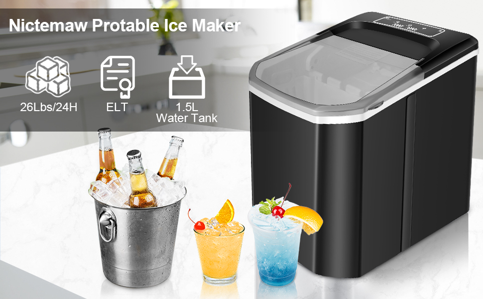 Nictemaw Ice Maker Machine Countertop, Portable Compact Ice