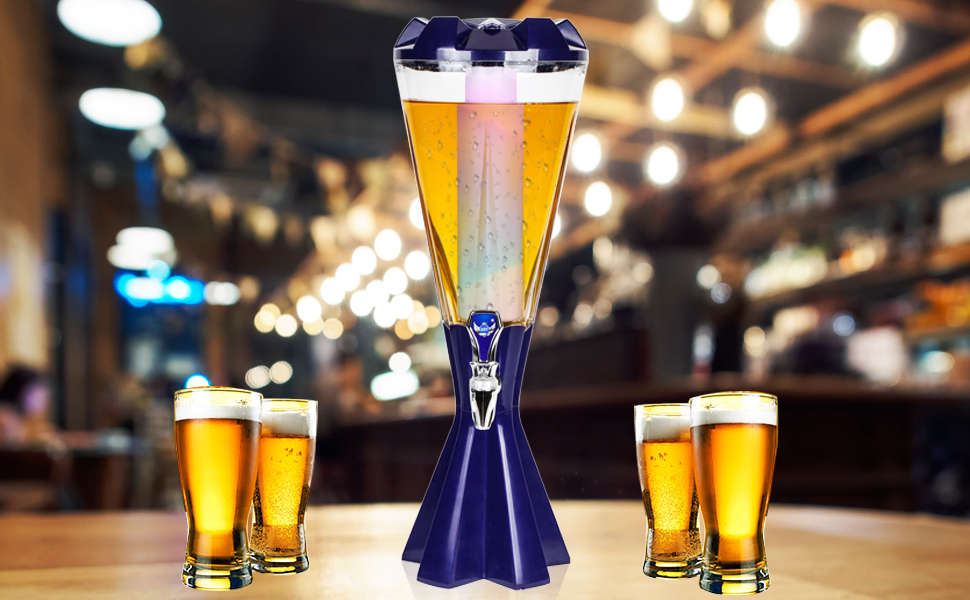 REAWOW 3L Getränkesäule Beer Tower Dispenser Drink Dispenser mit Ice Tube und LED Lights Keg Tag