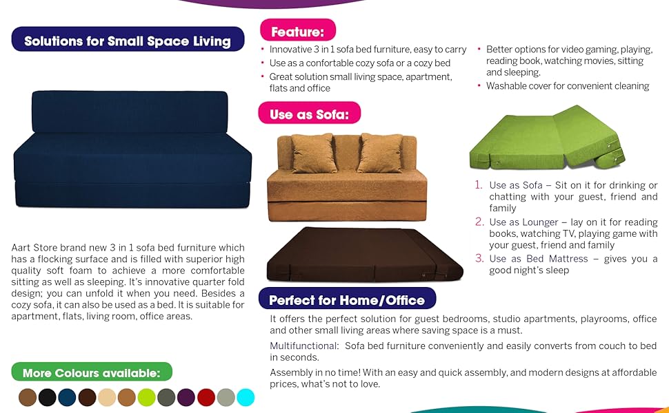 Aart Store High Density Foam Sofa Cums Bed Furniture Two Seater