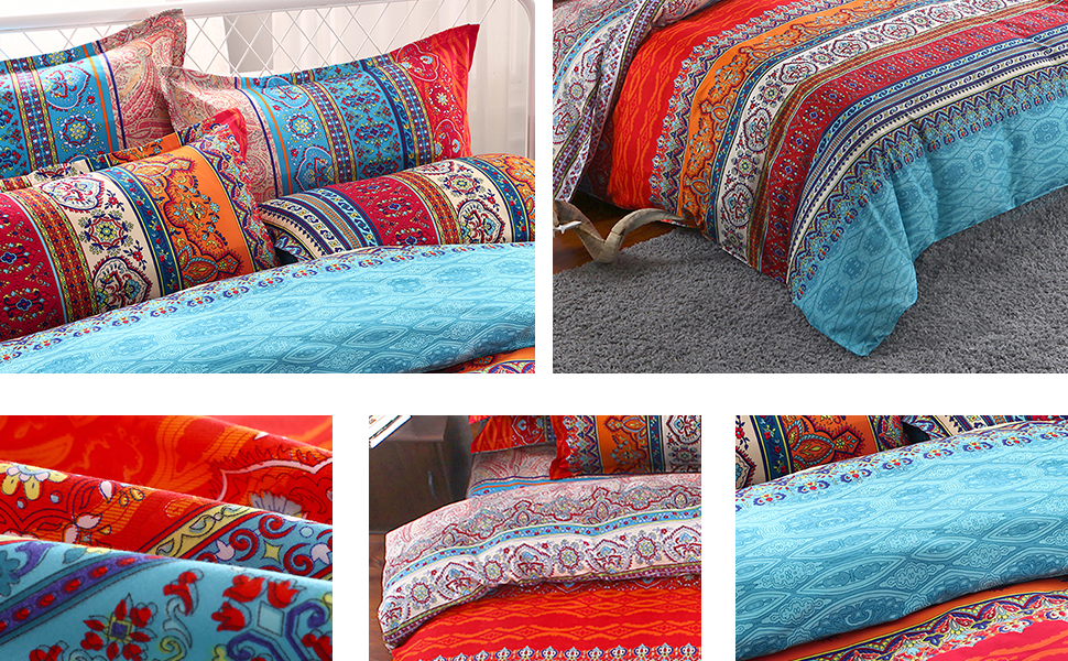 Bohemain Comforter Set Queen, Reversible Boho Down