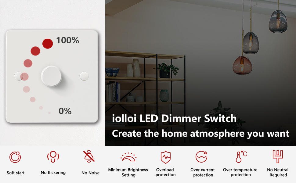 iolloi LED Dimmer Switch For Dimmable LED Incandescent Halogen Bulbs