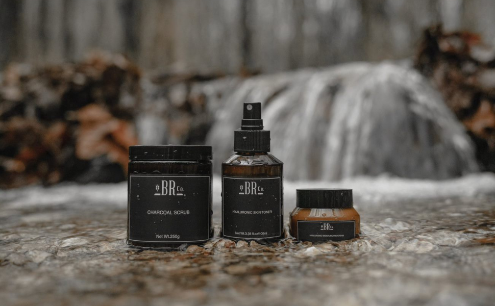 Toner bottle on a pile of rocks. 