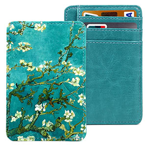 green flower slim card holder wallet