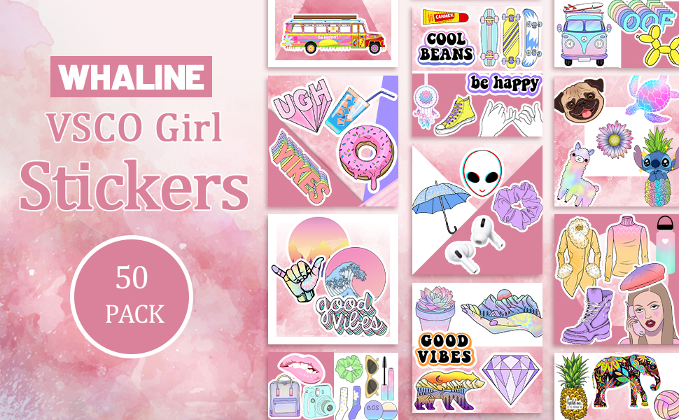 Whaline 50 Pack VSCO Stickers for Water Bottles Vinyl