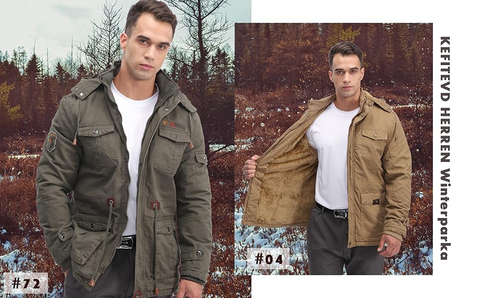 Kefitevd warme winterparka voor heren, met fleece gevoerd