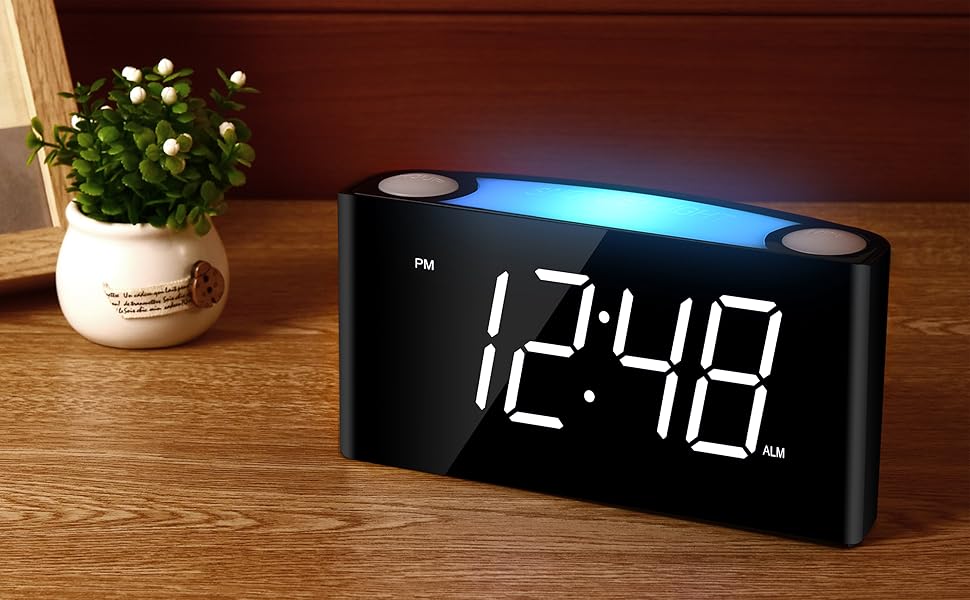 Mesqool Digital Alarm Clock for Bedroom Kids, 7 Colored Night Light