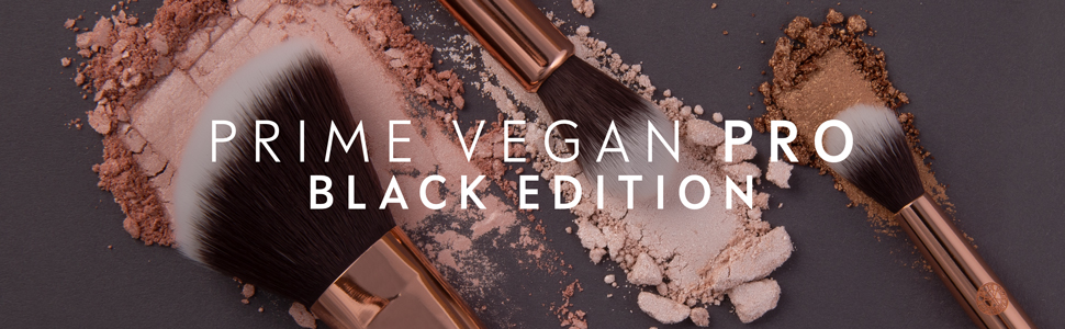 Prime Vegan Pro Black Edition Make-upkwastenset, kwasthouder, blending, spons, oogschaduw, highlighter