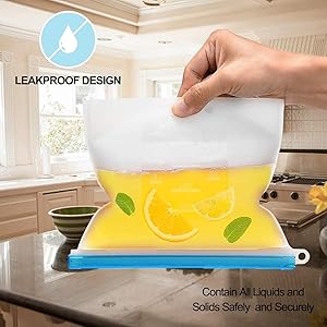 Silicone Food Storage Bag 4 PCS 5 lick proof