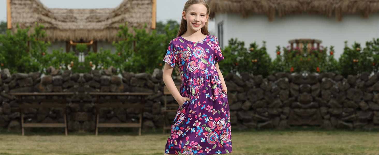 Amazon.com: KYMIDY Girls Short Sleeve Floral Dress Kids