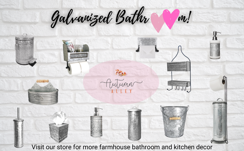 Autumn Alley Galvanized Trash Can Farmhouse Bathroom Decor Rustic
