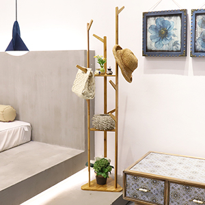 Garderobenständer Bambus, Freistehender Kleiderständer, Garderobe In Baumform, Mit 10 Haken/3 Ablgen 21 20