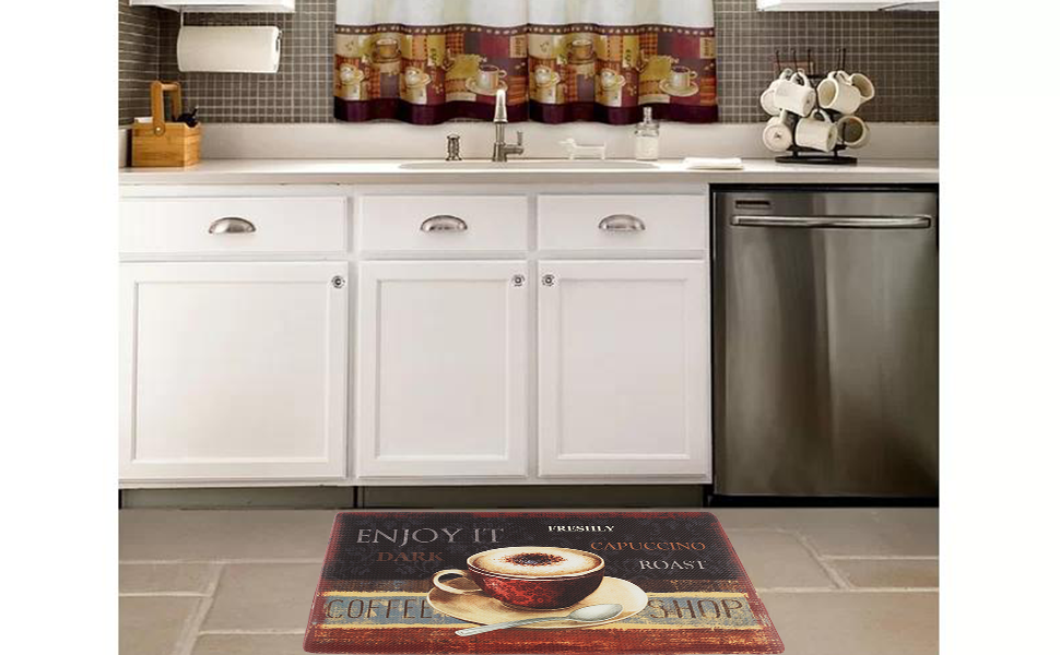 Kitchen Floor Mat 17 x 30 inch, Coffee Theme AntiFatigue Chef Mat