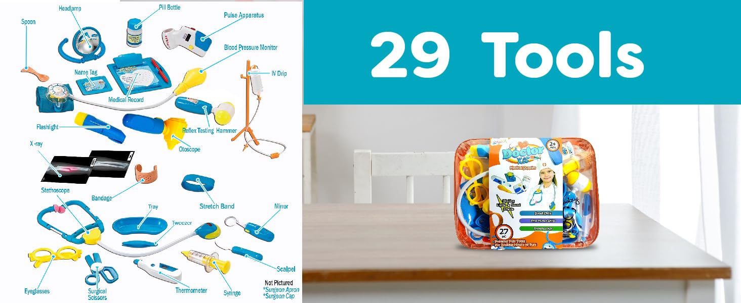 Skoolzy Doctor Kit for Kids with Xray- 29 pc Dr Playset with Realistic Sound Effects 