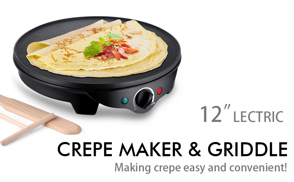 JYDMIX Crepe Maker Machine Nonstick 12’’ 1300W Electric