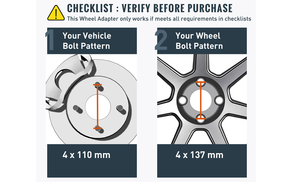 4pcs 1 inch (25mm) Wheel Adapters Spacers 4x110 to 4x137