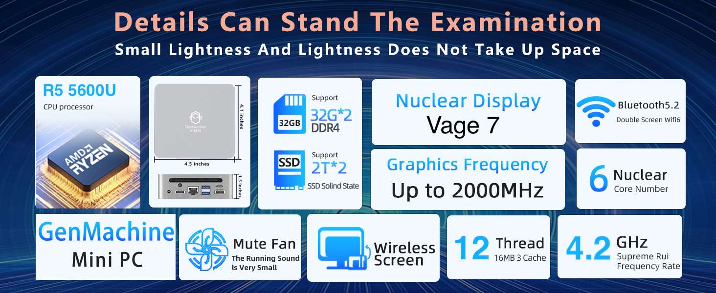 ミニpc amd ryzen 5 5600U 最大4.2GHz 6C12T Amazon.com: GenMachine Mini PC AMD Ryzen 5 5600U Mini