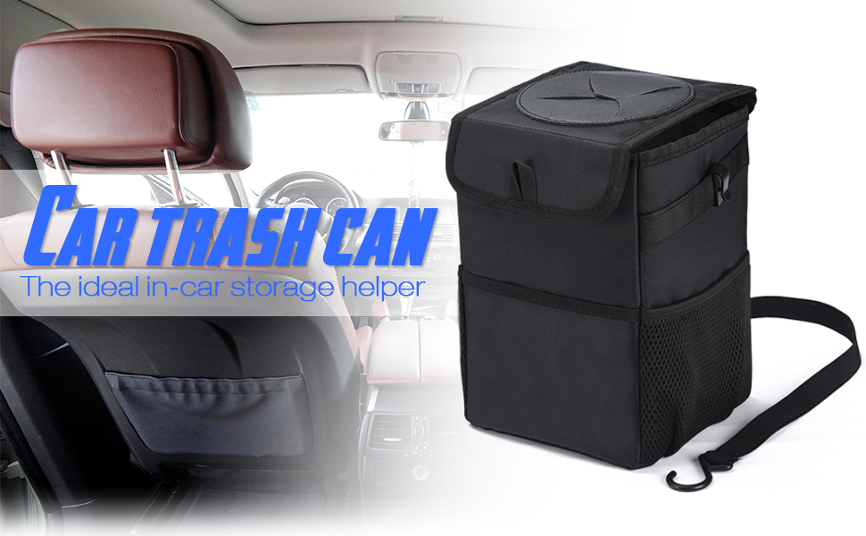 Kartisen Car Trash Can with Lid and Storage Pockets, 100 LeakProof Car Organizer, Waterproof