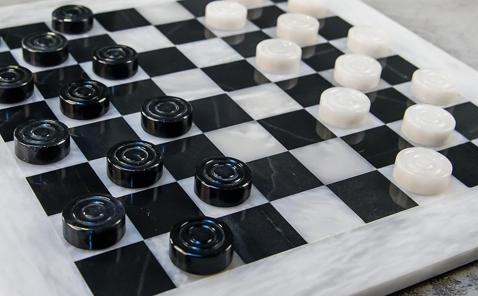 Radicaln Marble Checkers Board Game 15 Inches White and