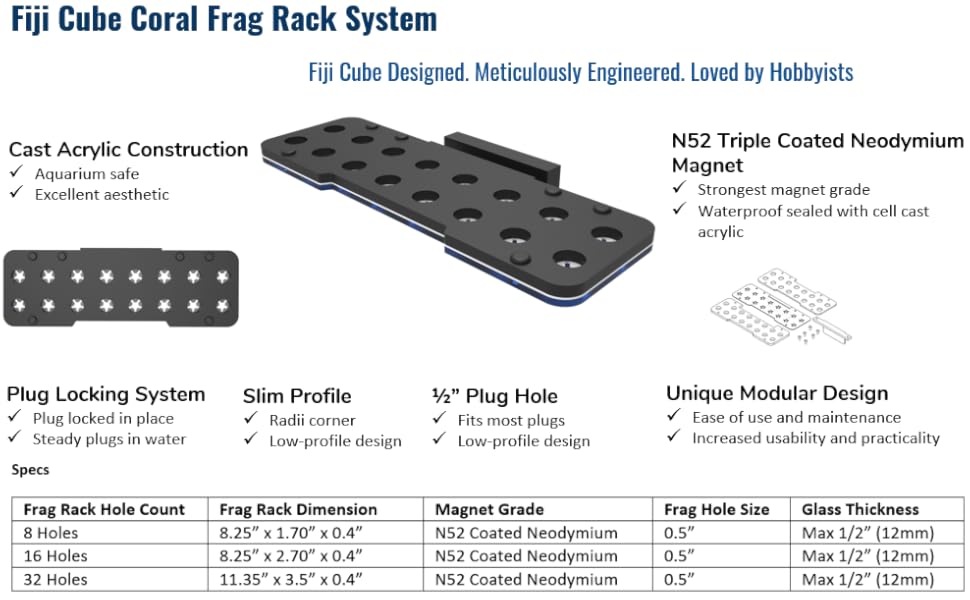 Fiji Cube Coral Frag Rack with Plug Locking System
