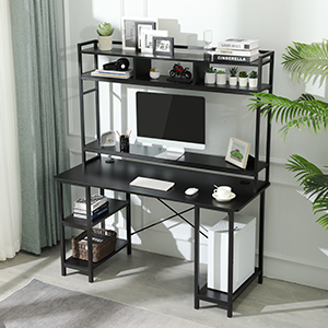 desk with bookshelf