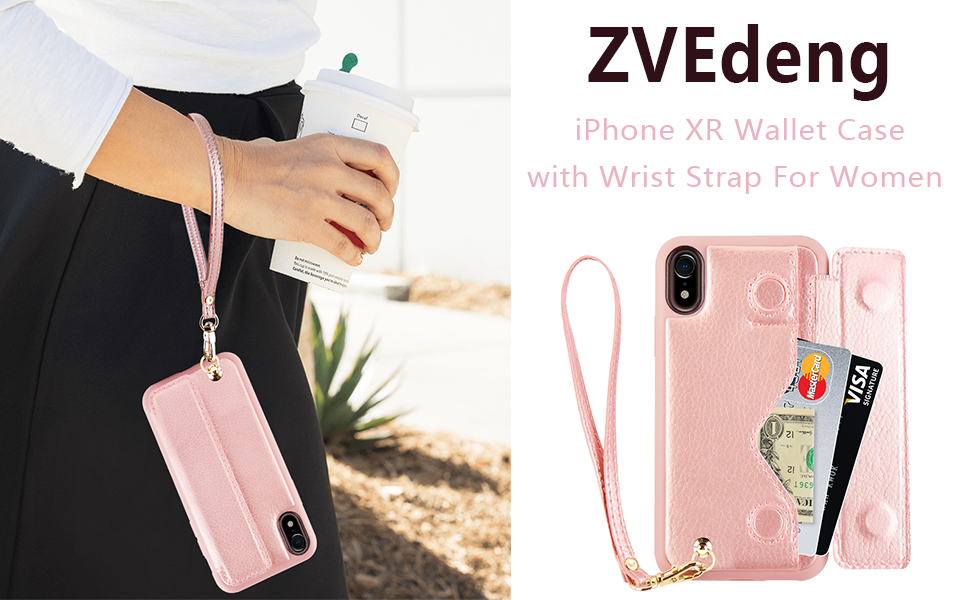 ZVEdeng iPhone XR Wallet Case with Wrist Strap, iPhone XR