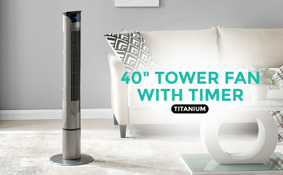LIVIVO 40" Titanium Digital Tower Fan 50W with Remote Control and Timer