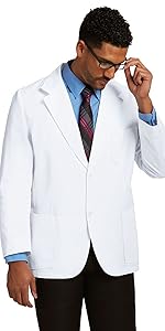 model wearing Mr. Barco Men's Lab Coat (0619)