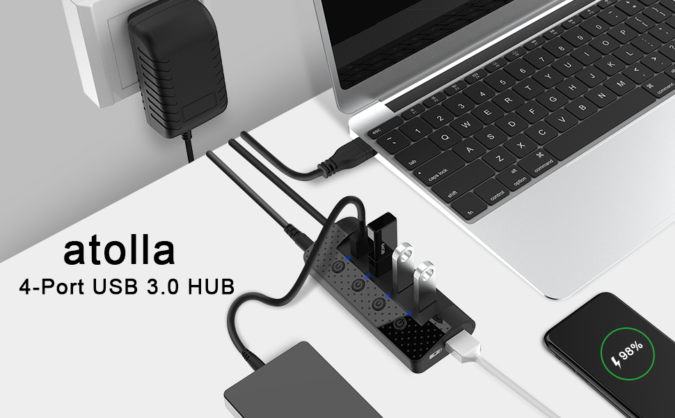 Atolla USBHub mit und USB3.0Hub mit 4 Ports Plus LadePorts mit EIN