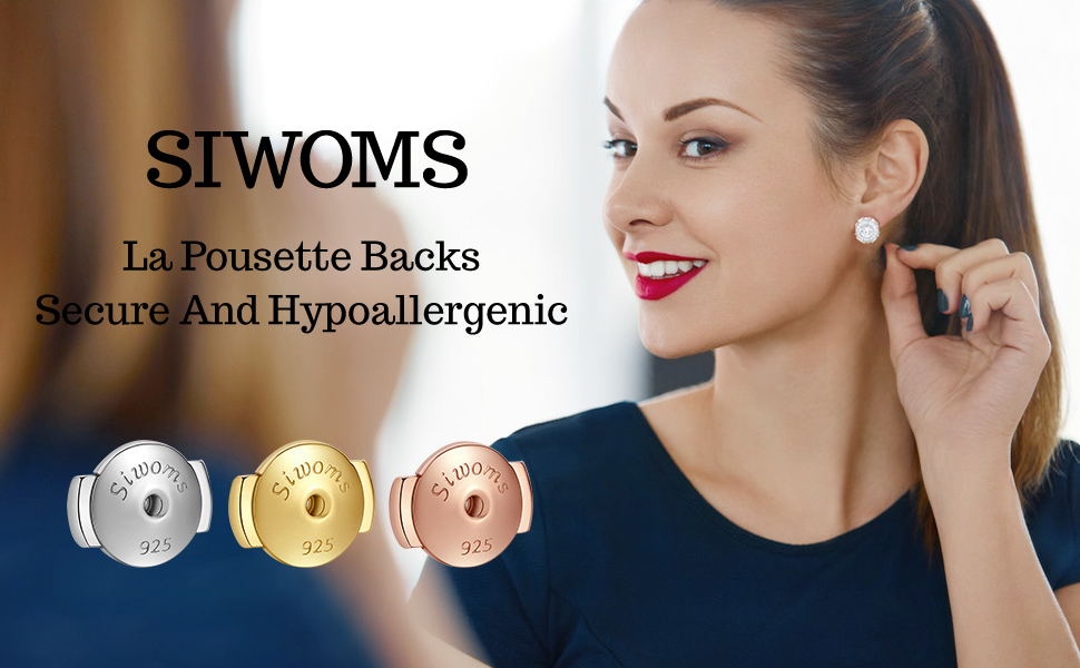 2Pairs Silver Locking Earring Backs Secure for Diamond