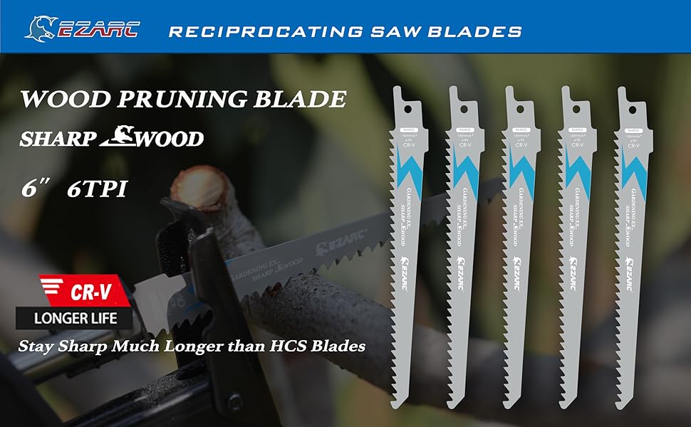 EZARC Wood Pruning Reciprocating Saw Blade 6 inch Sharp Ground Teeth