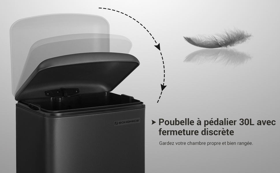 Poubelle 30L, Avec Pédale En Acier, Seau Intérieur, Couvercle, Fermeture Discrète, Hermétique, Pour Cuisine, Salon, Noir LTB01BK Par SONGMICS 10 LTB01BK