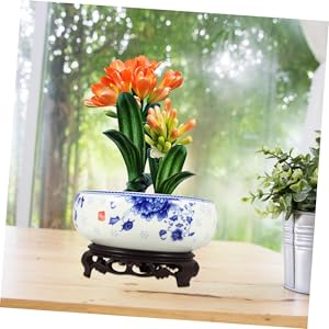 Amazon.co.jp: OUNONA 金魚鉢 睡蓮鉢 陶器 スタンド付き 広口