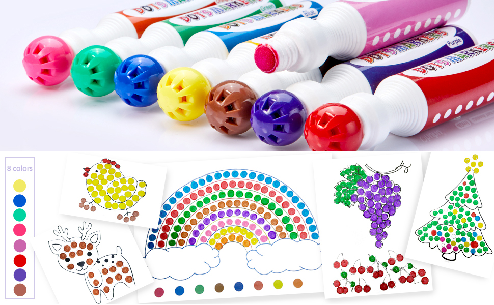 Dot Markers Kit, Ohuhu 8 Colors Paint Marker (40 ml, 1.41 oz.) with a