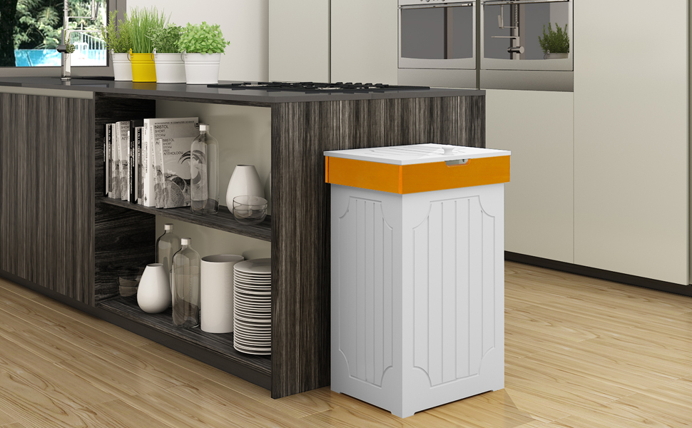 picture Hommoo Kitchen Trash Can With Lid Country Trashcan Wood Trash Bin Garbage function home cottage trash can 13 gallon wood trash bin country style garbage can recycle bin for home kitchen in white