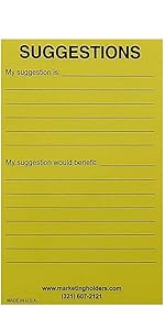  Marketing Holders - Suggestion Box Cards, 4''W x 6''H Inches, Yellow (Pack of 25) 