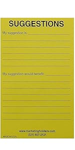  Marketing Holders - Suggestion Box Cards, 4''W x 6''H Inches, Yellow (Pack of 25) 