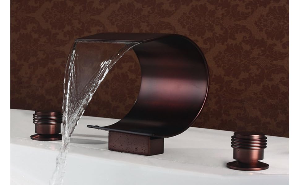 Waterfall Oilrubbed Bronze Curved Bathroom Tub Filler and Shower