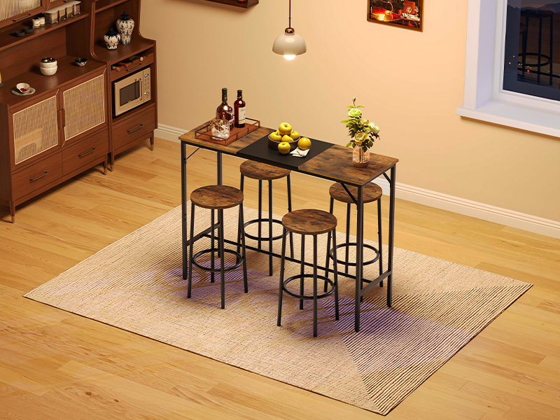 Rectangular counter height bar table with color-block design