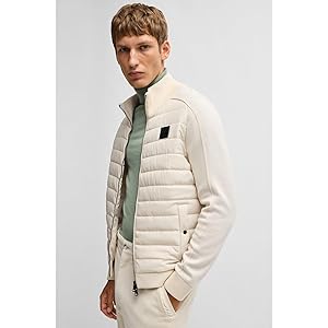 BOSS アイボリー パデッドジャケット Amazon.co.jp: [BOSS] [ボス] ロゴ パッチ ミックスマテリアル ジップ