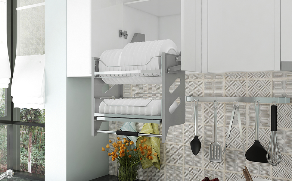 WHIFEA 2 Tier PullOut Organizer Drop Down Shelf