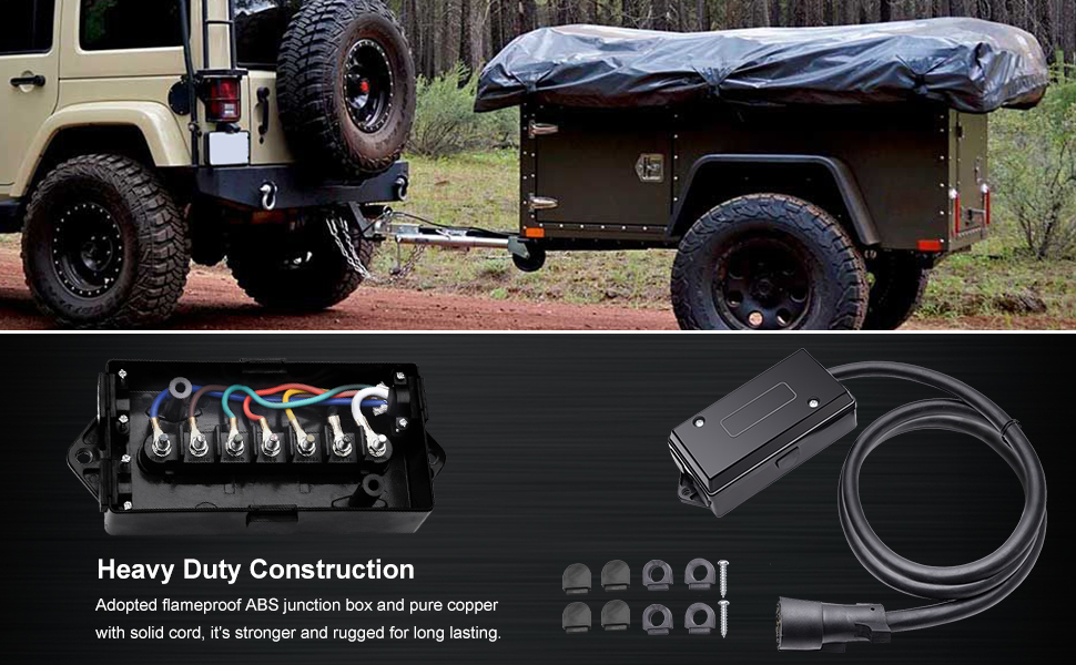 MICTUNING 7Way Trailer Plug Cord with Wiring Junction Box Inline