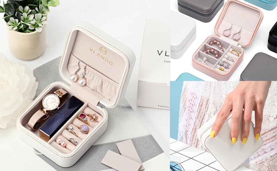 Vlando Small Travel Jewellery Box Organiser for Rings Earrings
