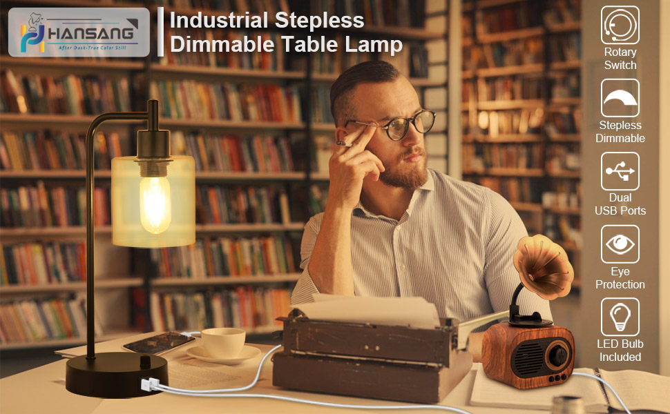 Industrial Table Lamp,Hansang Vintage Desk Lamp 0100 Fully Stepless