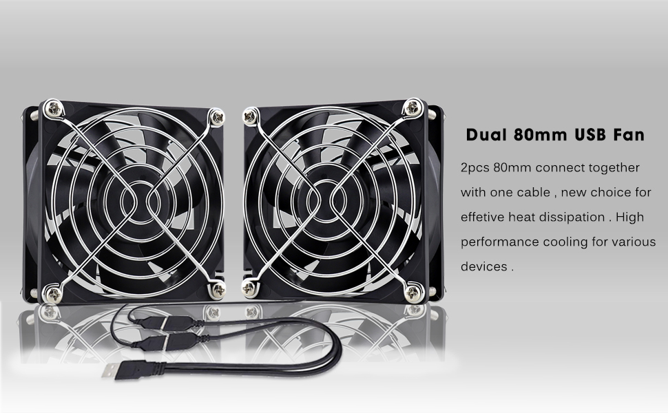 GDSTIME 80mm USB Computer Fan 80 x 25mm PC Fan Dual 8CM Case Fan 2 in 1