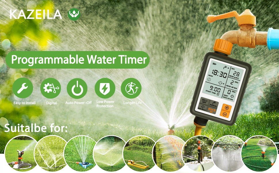 Kazeila Hose Timer, Water Timers for Hoses Programmable, Sprinkler