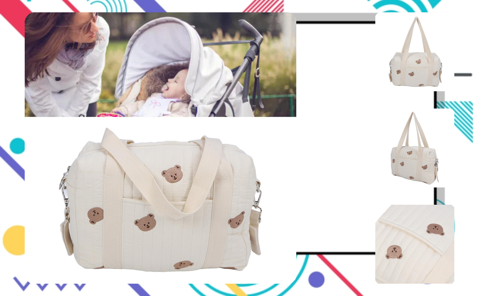 Baby Stroller Storage Bag, Zipper Embroidery Universal Stroller Caddy Organizer Handbag (Bear Bag) 12 2011230024611-1